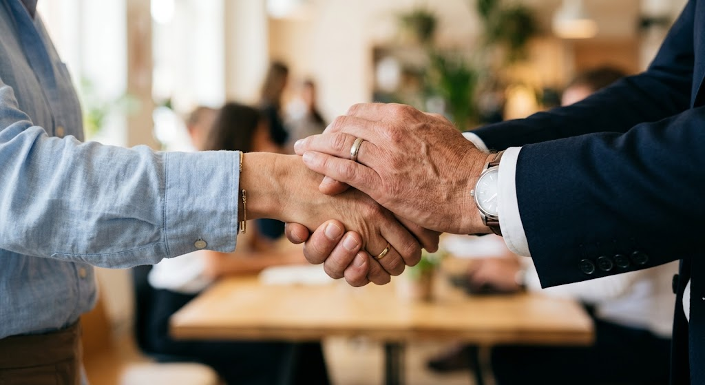 Poignée de main entre partenaires, symbole de collaboration